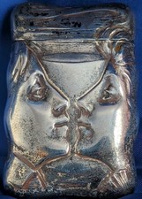 Art Nouveau R. Blackinton Sterling Silver 2.5” Match Vesta 2 Sided Kissing Faces picture