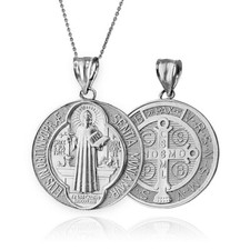 Sterling Silver Saint Benedict Medal Reversible Pendant Necklace picture