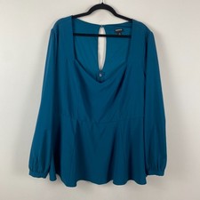 Torrid Teal Crepe Sweetheart Long Sleeve Peplum Blouse Top Size 3X Blue picture