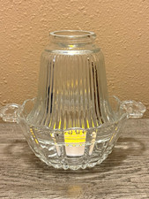 Vintage Clear Pressed Glass Fairy Lamp Ribbed Shade Handled Basket Base picture