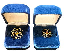 Vtg Avon Robbins Co 1/10  10k Yellow Gold Brooch Pins w/Sapphire & Ruby~Lot of 2 picture