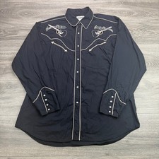 Express Rider Western Shirt Men Large Black Guitar Embroidered Pearl Snap Cowboy picture
