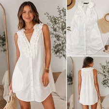 INC International Concepts White Ruffle Neck Sleeveless Tunic Top Size 2 picture