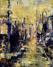 Original Abstract  Oil Painting of Urban Street City Industry Art By Debra Hurd picture