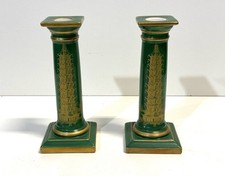 Vintage Mottahedeh Italy Green Chinoiserie Porcelain Candle Holders Candlesticks picture