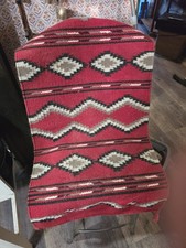 Vintage Hand Woven Wool Saddle Blanket Red Grey Black Southwestern Rug 37x22 picture