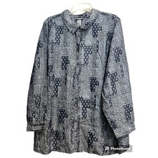 Catherine's Women's 2X 22/24 Bandana Print Long Sleeve Button Up Blue picture