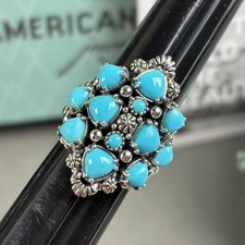 American West 925 Sterling Sleeping Beauty Turquoise RING SZ 6 Cluster Pollack picture