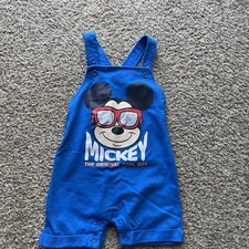 Disney Baby Mickey Mouse Blue Overall One-Piece 18M Sleeveless Snap Button picture