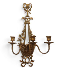 19th C French Louis XVI Gilt Bronze 3-Light Wall Sconce Figural Ribbon Urn picture