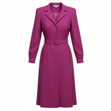 Vintage Leslie Fay Fuchsia Shirt Dress Size 10/M Belted Union Made USA picture