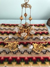 Antique German Dollhouse Erhard & Söhne Ormolu Chandelier Sconces 1:12 Miniature picture