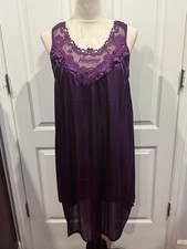 Women Dark Purple Silky Sleeveless Nightgown Size 2XL 37