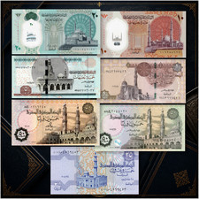 🇪🇬 Egyptian Currency 1/4,1/2 (2), 1, 5,10 & 20 Pounds UNC Banknote Set & Guide picture