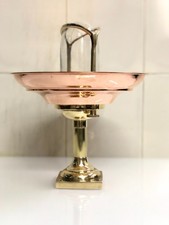 Copper Saucer Light Open Glass Cylinder Brass Hoop Pedestal Stand Fixture picture