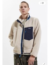 Patagonia Men’s Retro-X Full Zip Jacket Beige/Blue Stand-Up Collar Size S picture
