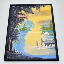 Sharon Kaushagen 2012 Original Acrylic Lake Sunset Landscape Framed 17x24 picture