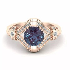 3Ct Art Deco Style Alexandrite Lab-Created Diamond Wedding 14K Rose Gold FN Ring picture