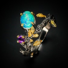 Handmade Jewelry Gift Natural  Opal Silver Ring  925 Sterling / RVS270 picture