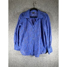 Torrid Top Size 1 Blue Lace Button Down Shirt Long Sleeve Puff Sleeve Career picture