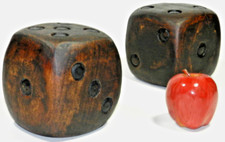 Antique Wood Carved Dice Pair American Folk Art 5.75 Inch picture