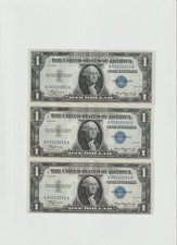 🔥3 Consecutive 1935 $1 Silver Certificate (Double date) Sequential AU Trio🔥 picture