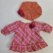 American Girl Bitty Baby Plaid Play Outfit Pink Orange Top Hat Only 2011 Retired picture