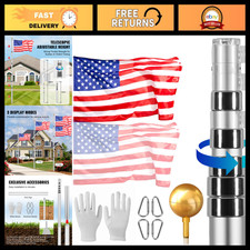 30FT Telescoping Flagpole Kit - Heavy Duty Aluminum, In-Ground, 3 Display Modes, picture