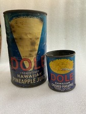 2 vtg 1949 Dole Hawaiian Pineapple Juice & Crushed  tin Can paper label 46oz picture