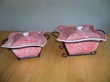 2 TEMPTATIONS Ovenware -- Red White BEAD Square -- 1.3 & 2 Qt -- Both Complete picture