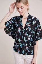 Maeve Anthropologie Decatur Boho Floral Flutter Sleeve Blouse Top Size S picture