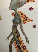ACEO watercolor art by PJ, art card 2.5 x 3.5: lady walking. picture