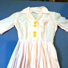 VTG 50s Handmade Monogram Shirtwaist Dress Pink Cotton Pleated Dress Mint XS picture