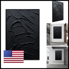 Slyart Framed Black Textured Wall Art Hand Painted Abstract Oil Painting 24x36 picture