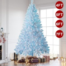 4ft 6ft 7ft White Christmas Tree With LED Lights Pre Lit Bushy Pine Metal Stand picture