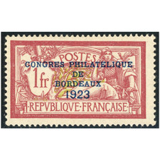 FRANCE N°182 OVERLOADED BURGUNDY STAMP NEW* SIGNED BROWN PRICE €600 YEAR 1923 picture