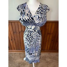 NWOT Womens Rebecca Minkoff Silk Lily Bloussant Blue Black Leopard Print Dress 2 picture