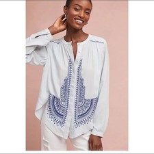Anthropologie Akemi + Kim Iris Flowy  Boho Embroidered Button-down Size XS picture