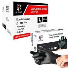GP Craft Black Nitrile Gloves 5Mil Latex-Free Disposable Food Safe (1000, Case) picture