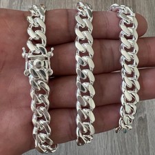 925 Sterling Silver Miami Cuban Link Chain 7mm Box Lock - All Sizes -  ITALY picture