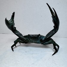 Vintage Bronze Crab Sculpture Green Patina Finish Oxidation picture