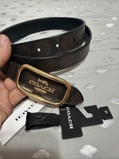 Coach Sig Belt Buckle Gold Size M Brown Black picture