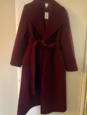 J.CREW Burgundy Wrap Coat Wool Long Belted Pockets Women’s Size 14 picture