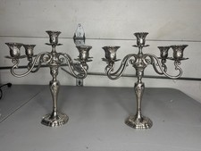 Pair Ornate Antique Silverplate 5-Light Candelabra Candlesticks picture
