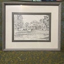Vintage Monticello West Front Print Thomas Jefferson Memorial Foundation Framed picture