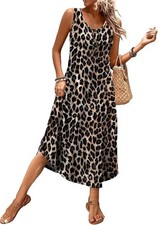 WIHOLL Summer Dress Women's Large Cheetah Print Sleeveless Stretch Beach Travel picture