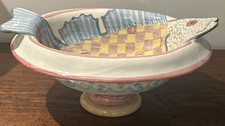 Rare Massive Vintage Mackenzie Childs Pedestal Fish Bowl Centerpiece Punch Bowl picture
