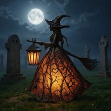 Halloween Witch Lamp Resin Handicrafts Decor Table Centerpiece Sign For Home picture