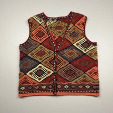 Handmade Knit Sweater Vest Womens M Multi Patchwork Diamond Geometric Vintage picture