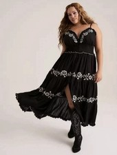 Torrid Festi Embroidered Boho Black White Tiered Maxi Dress Plus Size 0/12 Nwtgs picture